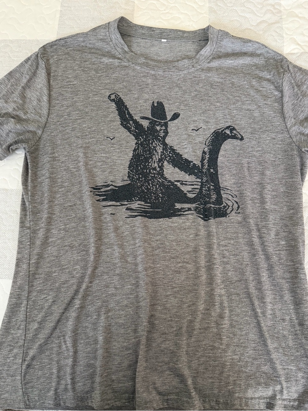 Men's Grey Graphic Crewneck T-Shirt - Nessie Cowboy Print